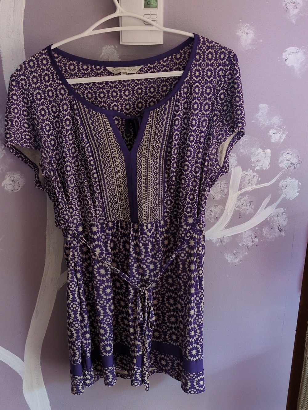Women's Purple Printed Drawstring Tunic with Patterned Front